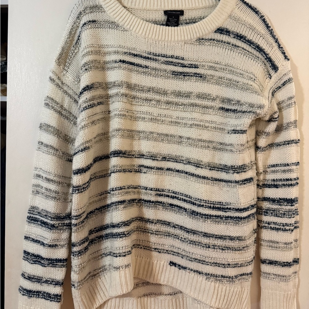 Calvin Klein Jeans‎ Cream and Blue Striped Sweater